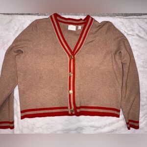 Womens Cyrus Brown & Orange V-Neck Button Cardigan Sweater Sz XL